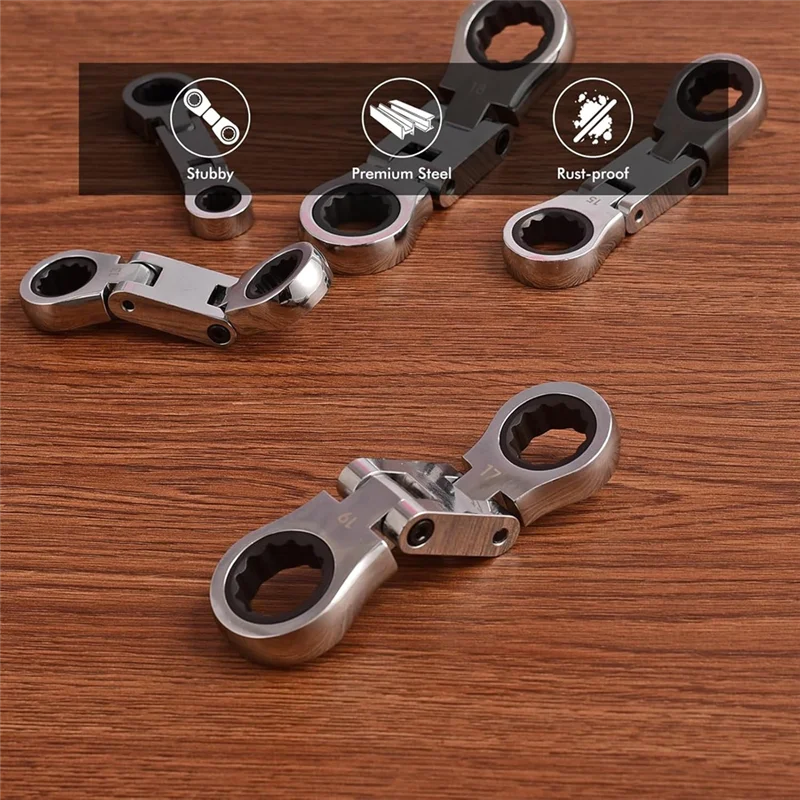 AB11-Stubby Wrenches Set, Flex-Head Ratcheting Wrench Set Double Box End Ratchet Wrench Metric 8-19Mm 5 Pieces
AB11-Stubby Wrenches Set, Flex-Head Ratcheting Wrench Set Double Box End Ratchet Wrench Metric 8-19Mm 5 Pieces