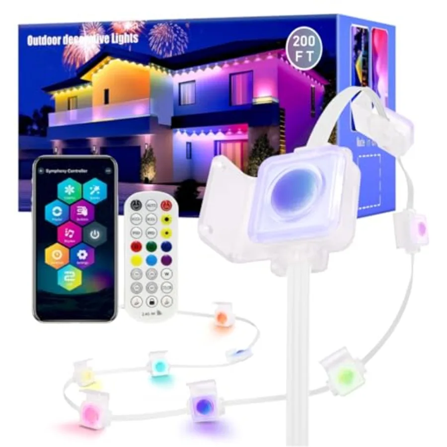 Permanent Outdoor Lights, 200Feet RGB LED Smart Eaves Lights with 120 LEDs, IP67 Waterproof, Remote/APP Control, DIY Scene Mode
Permanent Outdoor Lights, 200Feet RGB LED Smart Eaves Lights with 120 LEDs, IP67 Waterproof, Remote/APP Control, DIY Scene Mode