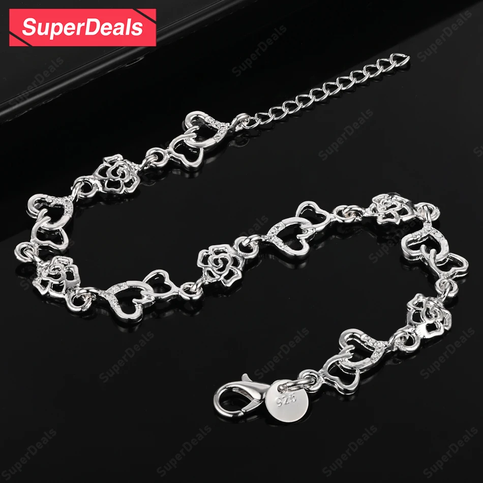 SuperDeals Lovers Heart Chain 925 Sterling Silver Flower Bracelet Fashion Design Jewelry Lady Nice Engagement Wedding Party Gift
SuperDeals Lovers Heart Chain 925 Sterling Silver Flower Bracelet Fashion Design Jewelry Lady Nice Engagement Wedding Party Gift