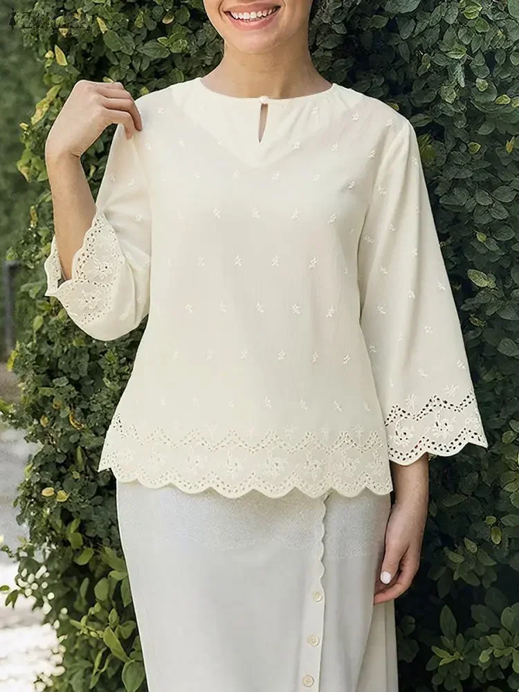 2025 ZANZEA Women Fashion Tops Autumn 100% Cotton Blouse Loose Casual O-Neck Elegant Tunic 3/4 Sleeve Lace Chic Blusas Clothing
2025 ZANZEA Women Fashion Tops Autumn 100% Cotton Blouse Loose Casual O-Neck Elegant Tunic 3/4 Sleeve Lace Chic Blusas Clothing