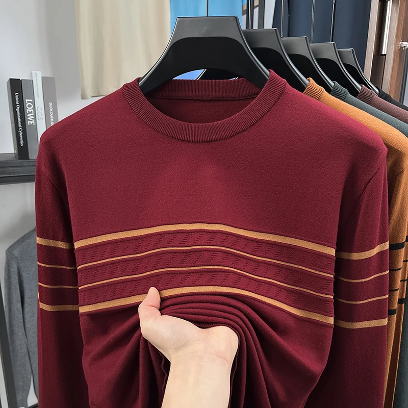 High Quality Men's Round Neck Spring and Autumn Thin Striped Jacquard Knitted Base Sweater T-shirt
High Quality Men's Round Neck Spring and Autumn Thin Striped Jacquard Knitted Base Sweater T-shirt