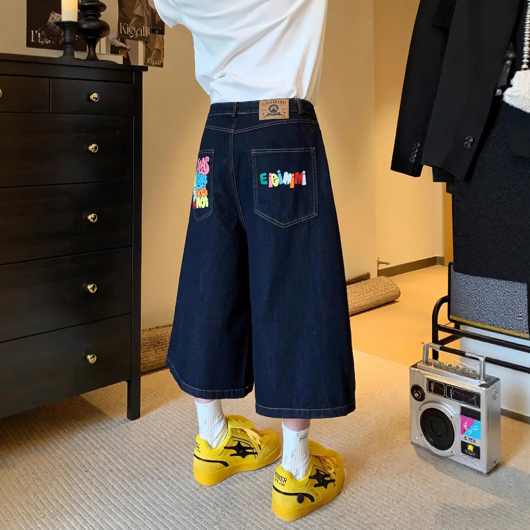 Американские ретро спортивные летние мужские и женские комбинезоны с принтом, универсальные прямые джинсовые шорты с семиточечным принтом Tide 
Американские ретро спортивные летние мужские и женские комбинезоны с принтом, универсальные прямые джинсовые шорты с семиточечным принтом Tide