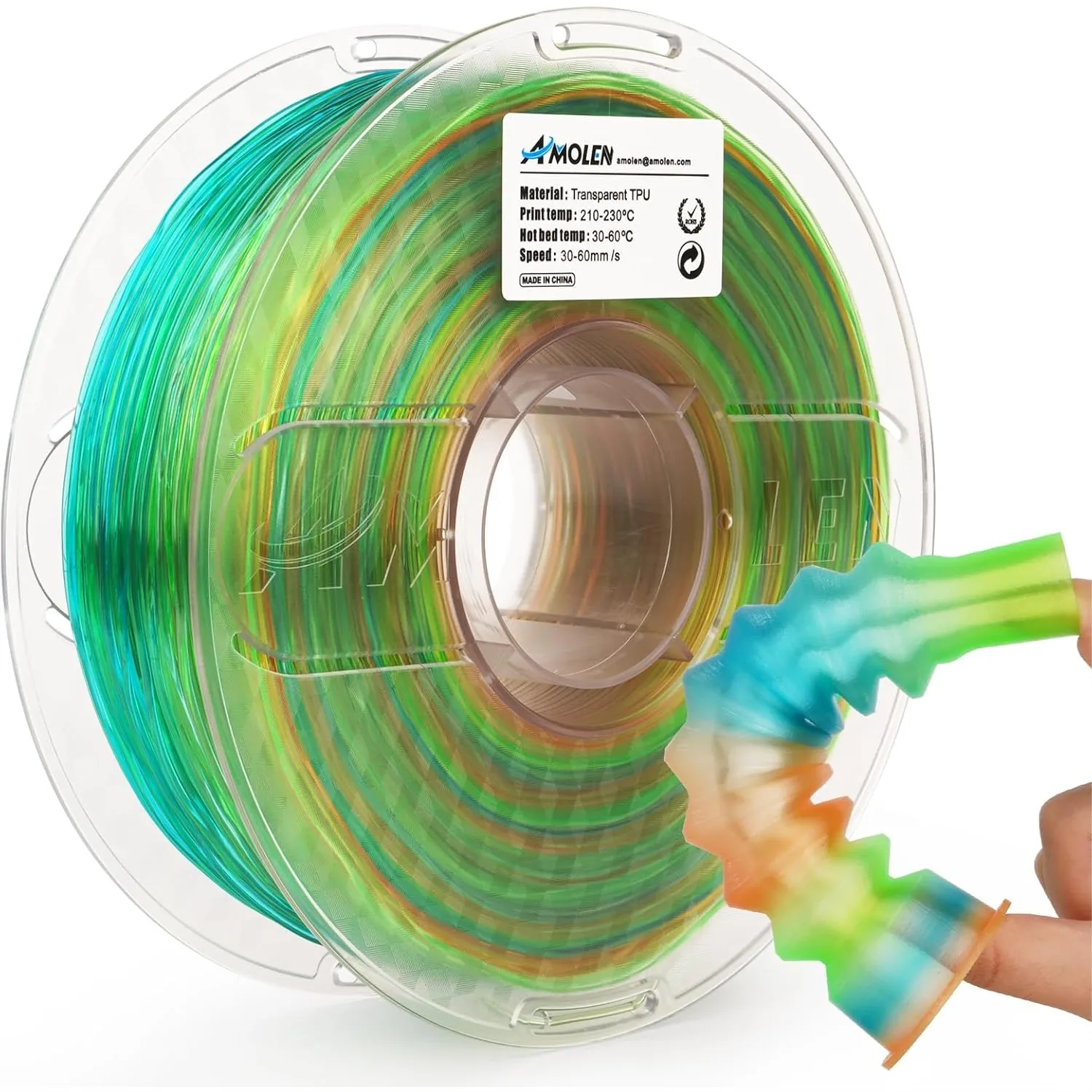 TPU 3D Printer Filament 1.75mm, Multicolor Rainbow Flexible Soft Filament, High Speed Printing, 1kg Spool (2.2lbs), Blue Green
TPU 3D Printer Filament 1.75mm, Multicolor Rainbow Flexible Soft Filament, High Speed Printing, 1kg Spool (2.2lbs), Blue Green