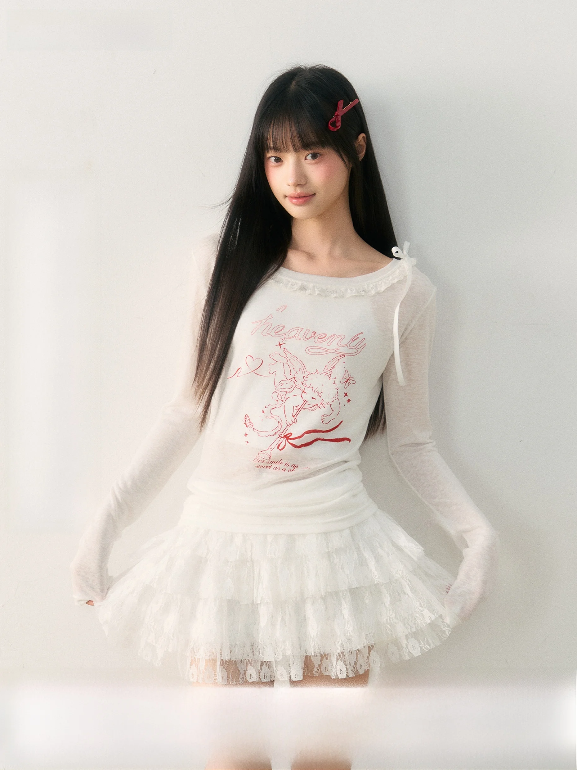 Summer New Angel Print Lace Trim Belted Cover up T-irt Women's Slim Fit Long Sve round Ne Moisture ng Thin irt
Summer New Angel Print Lace Trim Belted Cover up T-irt Women's Slim Fit Long Sve round Ne Moisture ng Thin irt