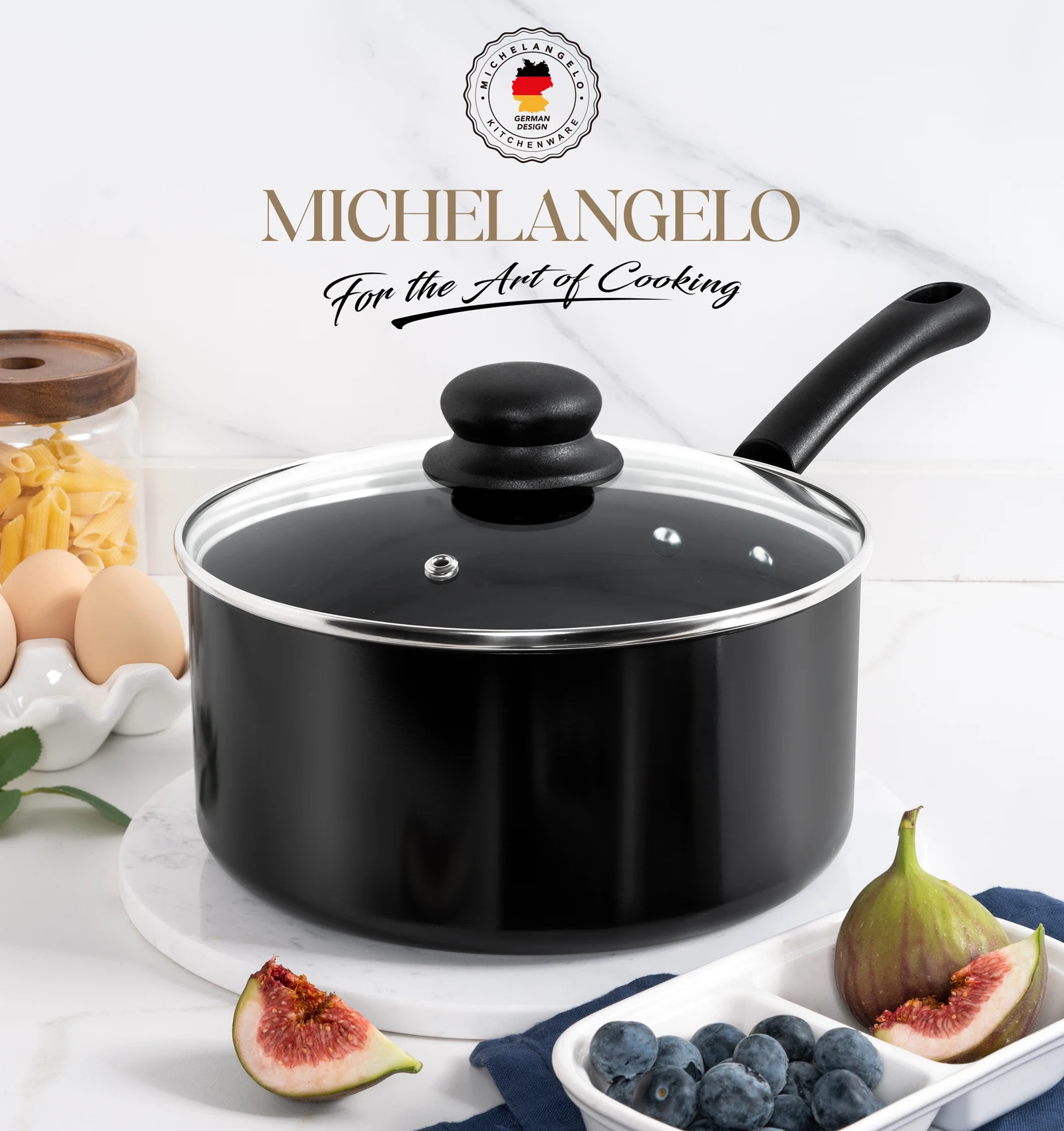 MICHELANGELO 3-литровая кастрюля с антипригарным покрытием и крышкой, алюминиевая кастрюля, нетоксичная многофункциональная индукционная плита, универсальная
MICHELANGELO 3-литровая кастрюля с антипригарным покрытием и крышкой, алюминиевая кастрюля, нетоксичная многофункциональная индукционная плита, универсальная