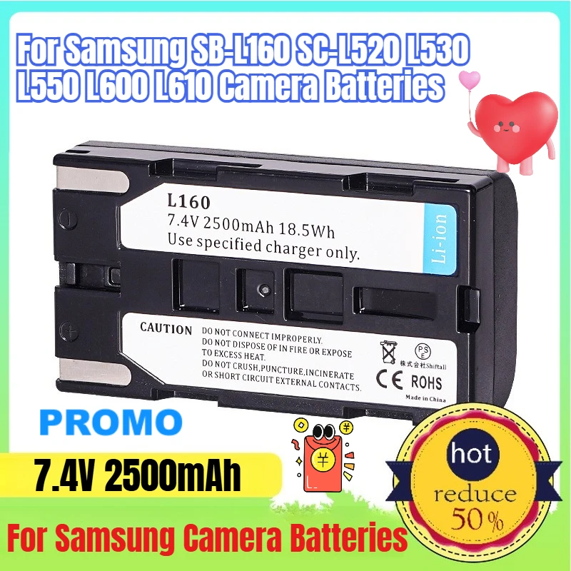 7.4V2500mAh for Samsung SB-L160 SC-L520 L530 L550 L600 L610 Camera Batteries
7.4V2500mAh for Samsung SB-L160 SC-L520 L530 L550 L600 L610 Camera Batteries
