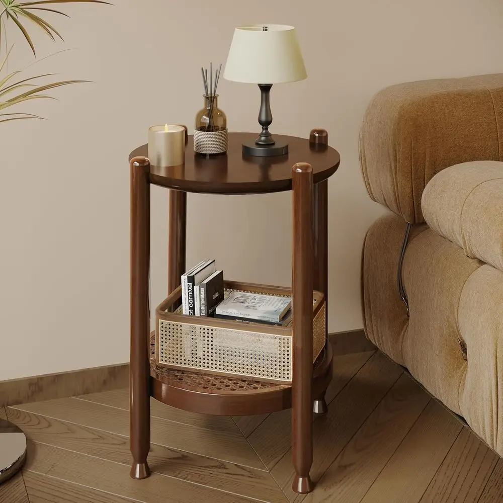 Round End Table or Living Room, 2-Tier Rustic Wood Center Table or Home Decor with Boho Woven Rattan Storage Shel | ern armhouse
Round End Table or Living Room, 2-Tier Rustic Wood Center Table or Home Decor with Boho Woven Rattan Storage Shel | ern armhouse