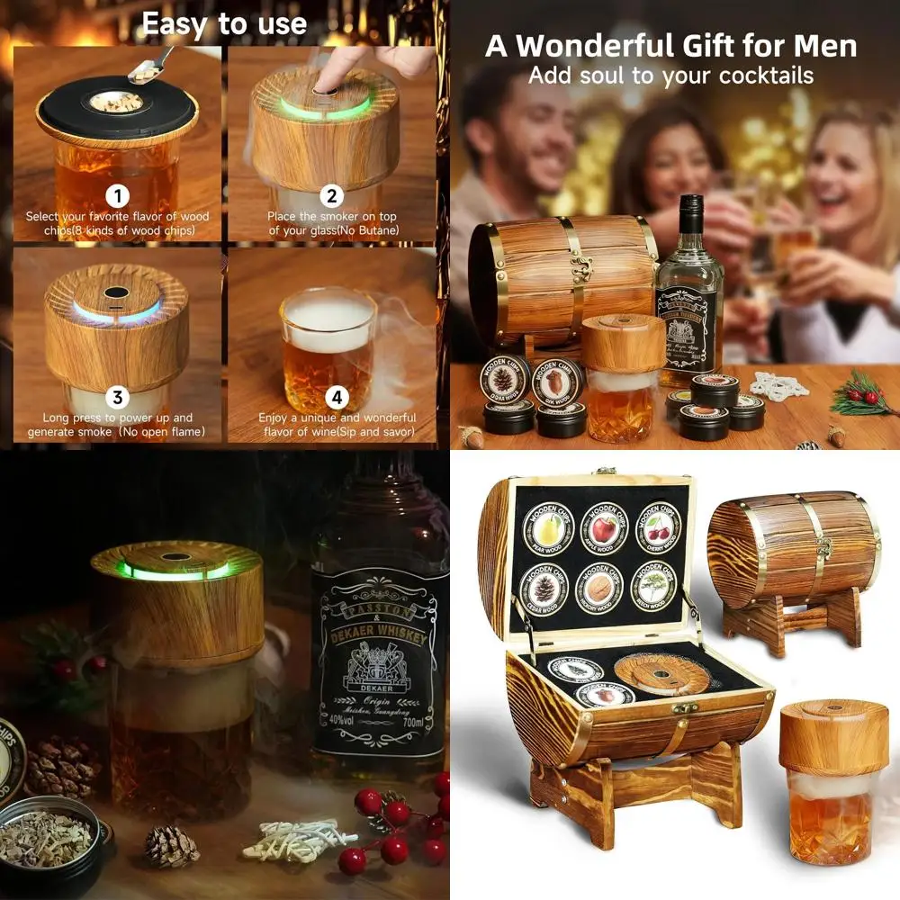 Electric Whiskey Smoker Set with Wooden Barrel and 8 Flavored Wood Chips - Premium Gift for Bourbon Lovers
Electric Whiskey Smoker Set with Wooden Barrel and 8 Flavored Wood Chips - Premium Gift for Bourbon Lovers
