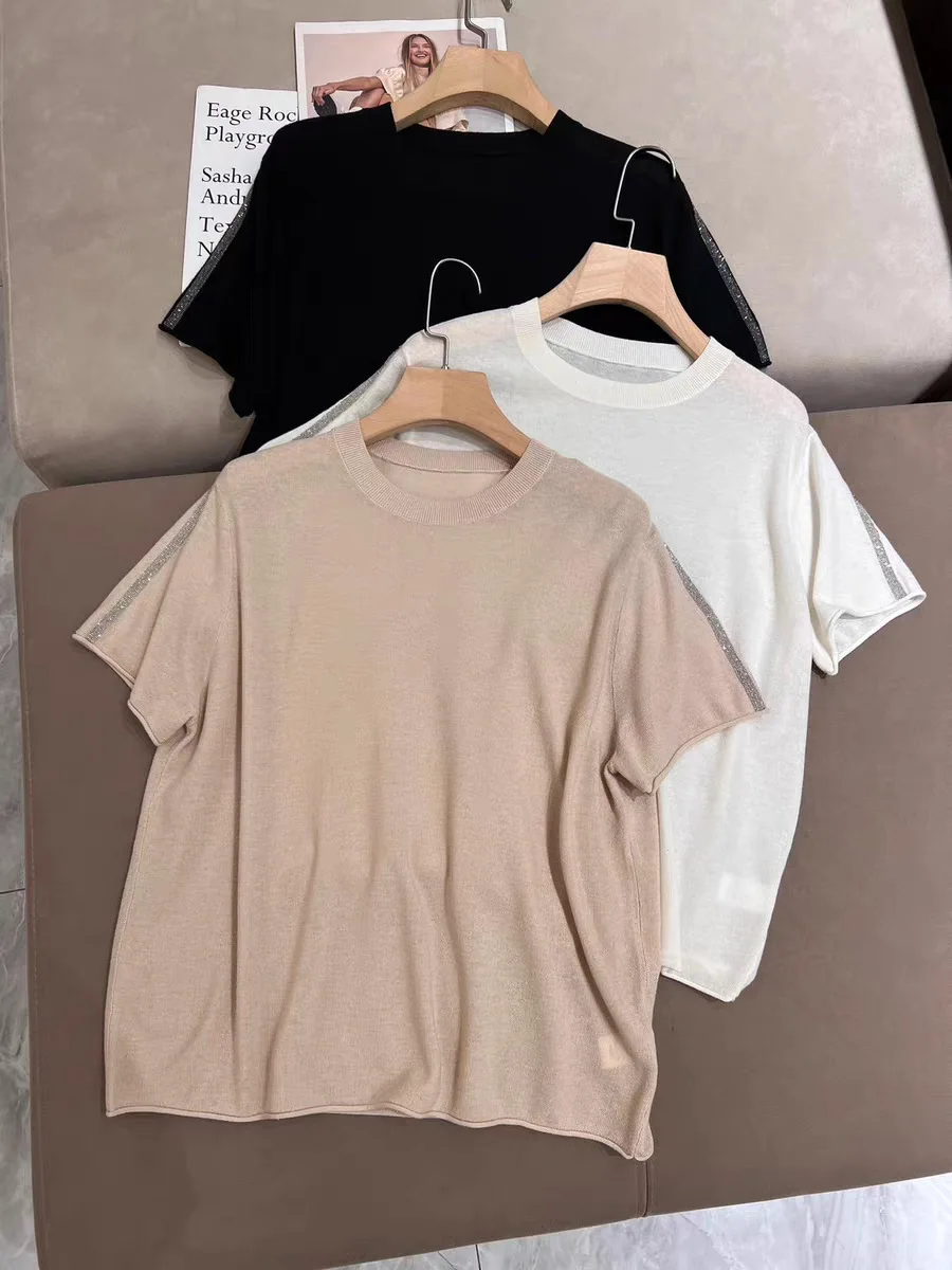 Summer Women Bead Chain T-Shirt Short Sleeve O-Neck Casual Silk Linen Tee Tops
Summer Women Bead Chain T-Shirt Short Sleeve O-Neck Casual Silk Linen Tee Tops