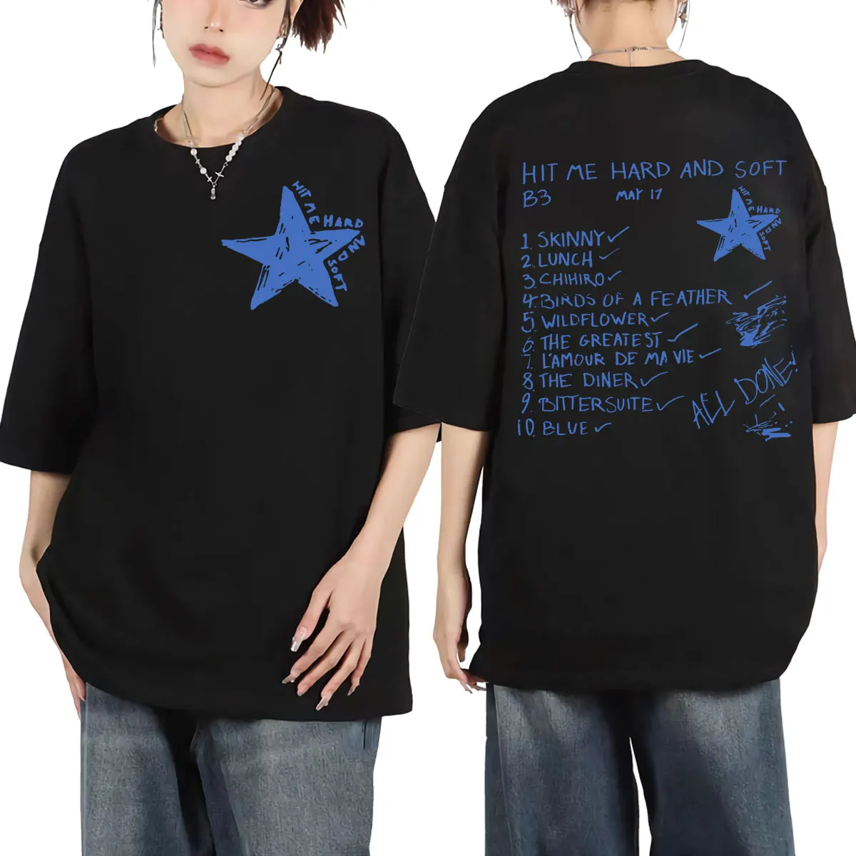 Hit Me Hard and Soft Double Sided Graphic T Shirts Men Women Harajuku Hip Hop Oversized T-shirts Fashion Casual Vintage T-shirt
Hit Me Hard and Soft Double Sided Graphic T Shirts Men Women Harajuku Hip Hop Oversized T-shirts Fashion Casual Vintage T-shirt