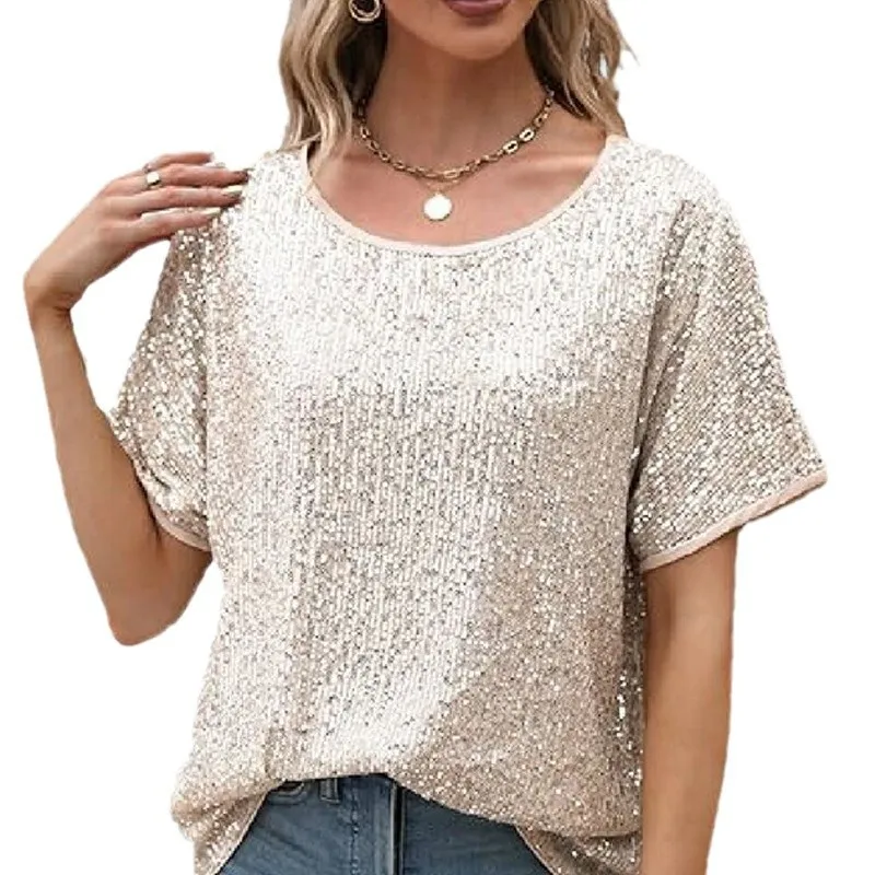 New Loose Slanted Shoulder Short Sleeved Casual Sequin Round Neck Shirt Top For 2025
New Loose Slanted Shoulder Short Sleeved Casual Sequin Round Neck Shirt Top For 2025