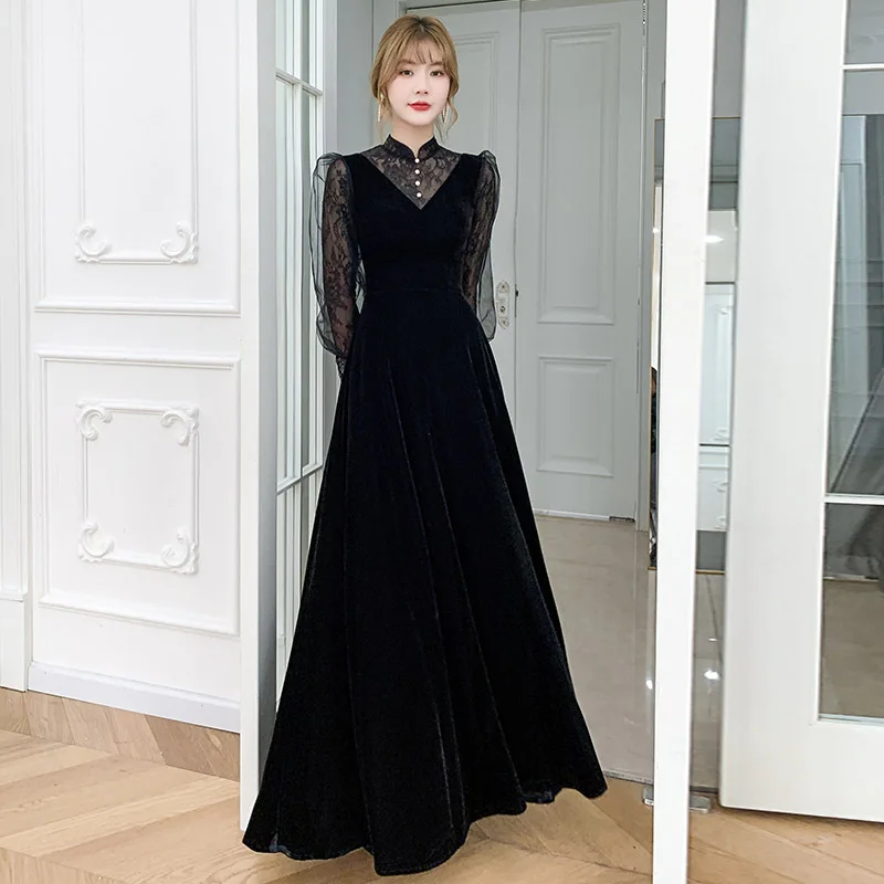 Balck Long Sleeve Evening Dresses Women Autumn Winter Host Annual Meeting Velvet Gowns Elagant Lace A-Line Formal Party Dress
Balck Long Sleeve Evening Dresses Women Autumn Winter Host Annual Meeting Velvet Gowns Elagant Lace A-Line Formal Party Dress