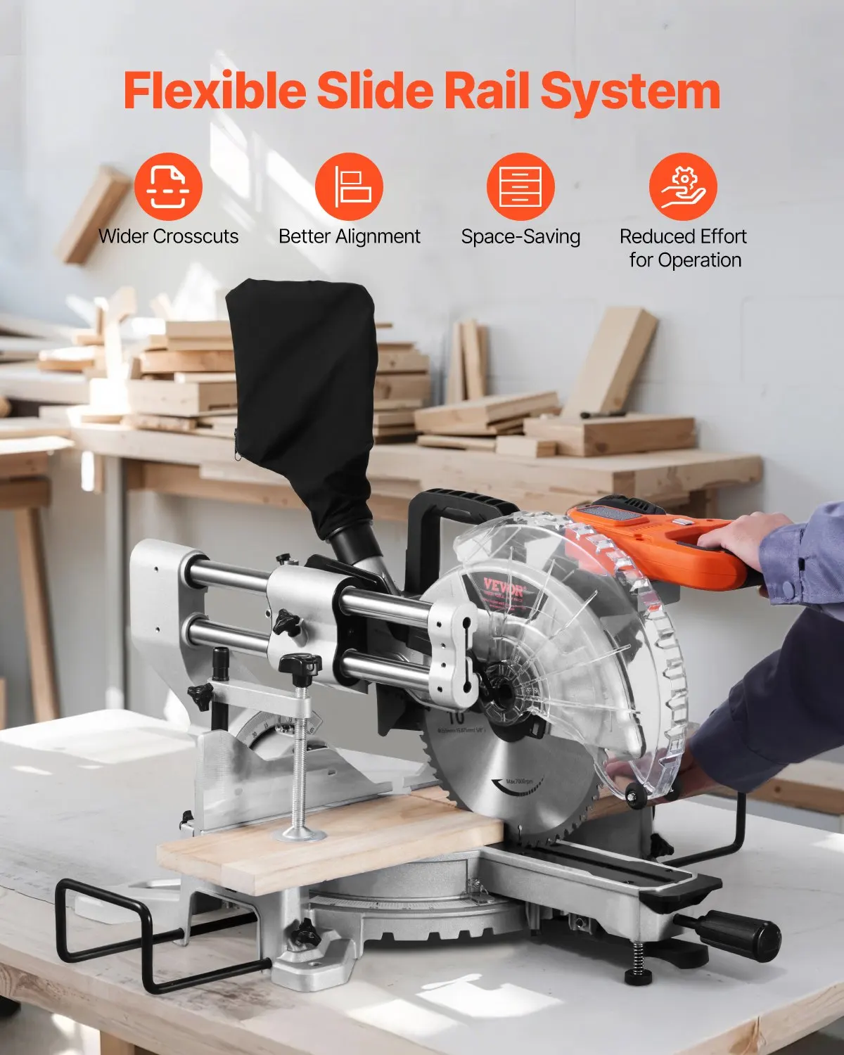 Sliding Compound Miter Saw 10-In Blade 15 Amp Motor Corded Double Bevel 60-Tooth
Sliding Compound Miter Saw 10-In Blade 15 Amp Motor Corded Double Bevel 60-Tooth