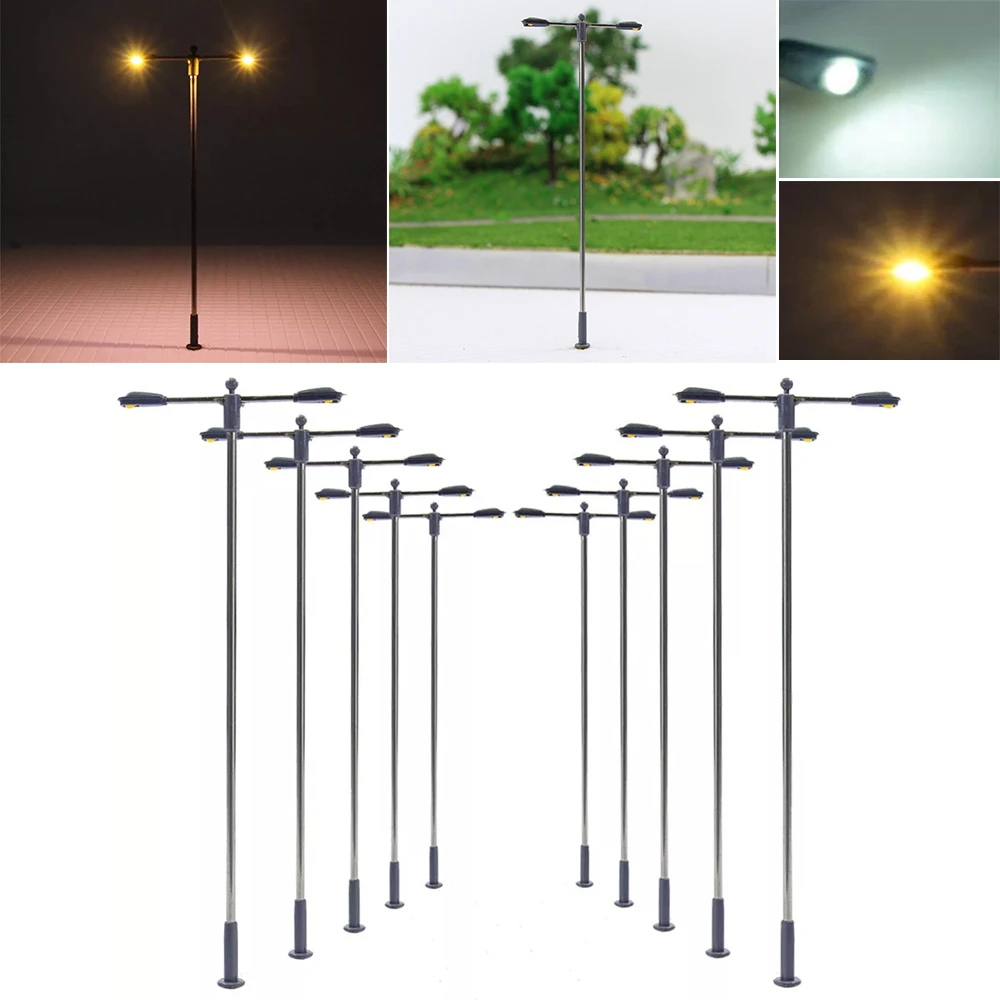 10Pcs 8/11/14cm Model Railway Scale 1:87 1:100 1:150 Two-heads Lamp Warm White Street Lights HO OO Scale LEDs Lamp for Diorama
10Pcs 8/11/14cm Model Railway Scale 1:87 1:100 1:150 Two-heads Lamp Warm White Street Lights HO OO Scale LEDs Lamp for Diorama