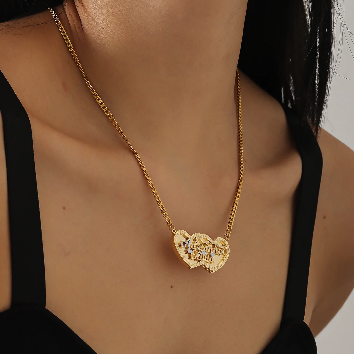 Double Name Double Layer Necklace Etched Rhinestone Pendant 18K Gold Plated Stainless Steel Rope Chain Personalized Gift for Her
Double Name Double Layer Necklace Etched Rhinestone Pendant 18K Gold Plated Stainless Steel Rope Chain Personalized Gift for Her
