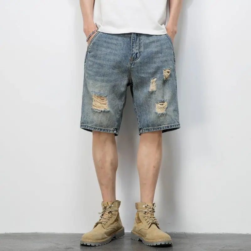 Trendy Men's Fashion Shorts Distressed Denim with Ripped Details Baggy Comfort Fit for Summer Casual Wear Retro Look
Trendy Men's Fashion Shorts Distressed Denim with Ripped Details Baggy Comfort Fit for Summer Casual Wear Retro Look