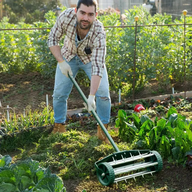 18 Inch Rolling Lawn Aerator with Splash-Proof Fender for Garden
18 Inch Rolling Lawn Aerator with Splash-Proof Fender for Garden