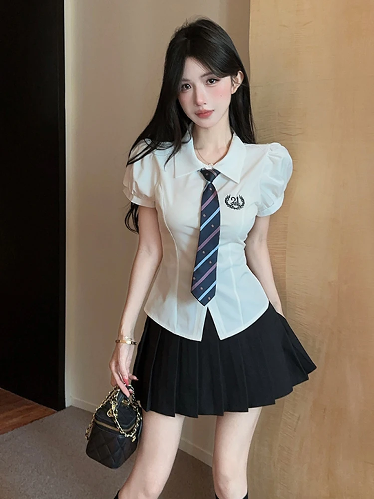 Sweet School Uniform Style Shirt And Tie Waist Bubble Sleeve Short Skirt Jk Uniform Set for Young Women Sexy Style Four Seasons
Sweet School Uniform Style Shirt And Tie Waist Bubble Sleeve Short Skirt Jk Uniform Set for Young Women Sexy Style Four Seasons