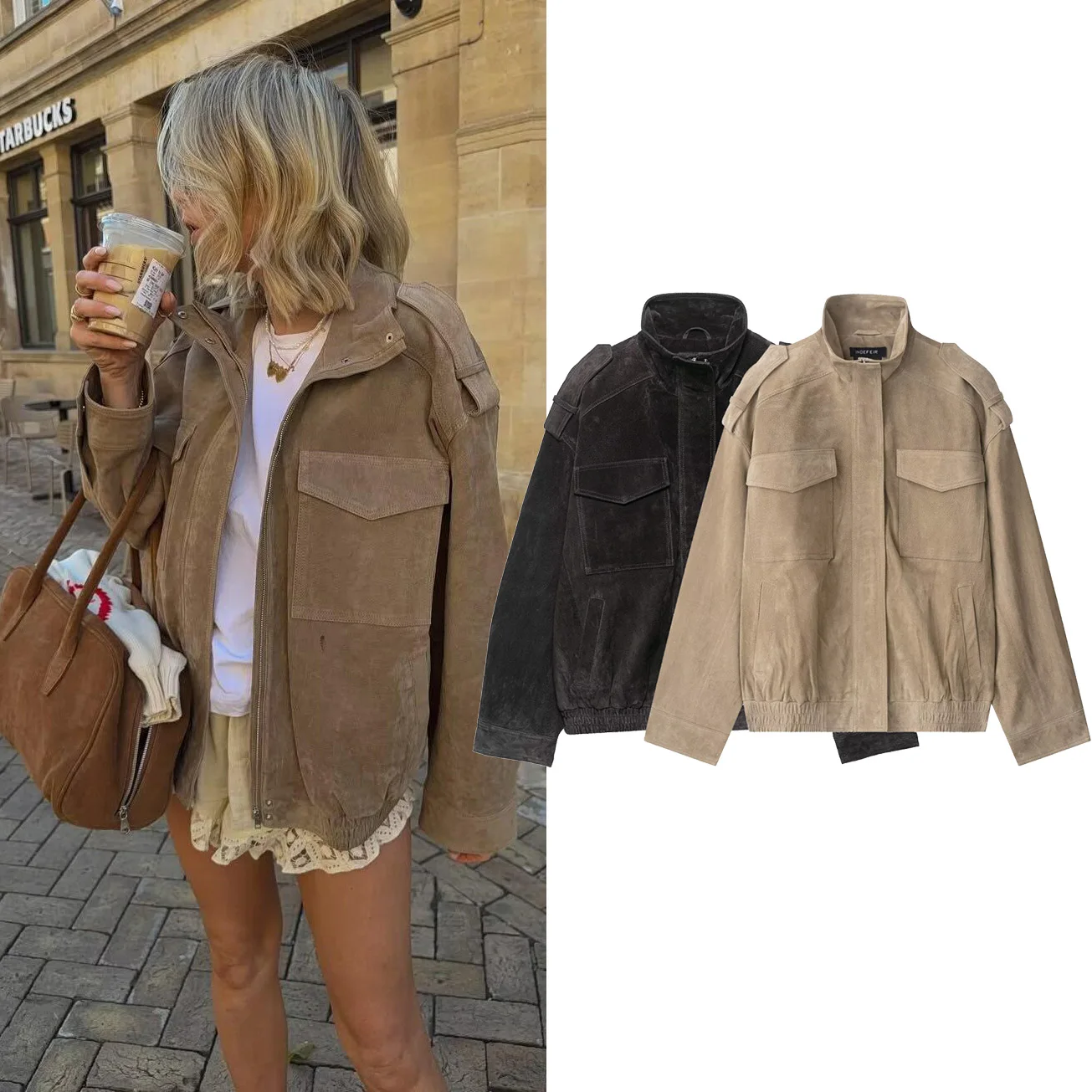 EDSA Women Vintage Suede Leather Bomber Jacket with Double Flap Pockets Long Sleeves Autumn Winter Female Outerwear
EDSA Women Vintage Suede Leather Bomber Jacket with Double Flap Pockets Long Sleeves Autumn Winter Female Outerwear