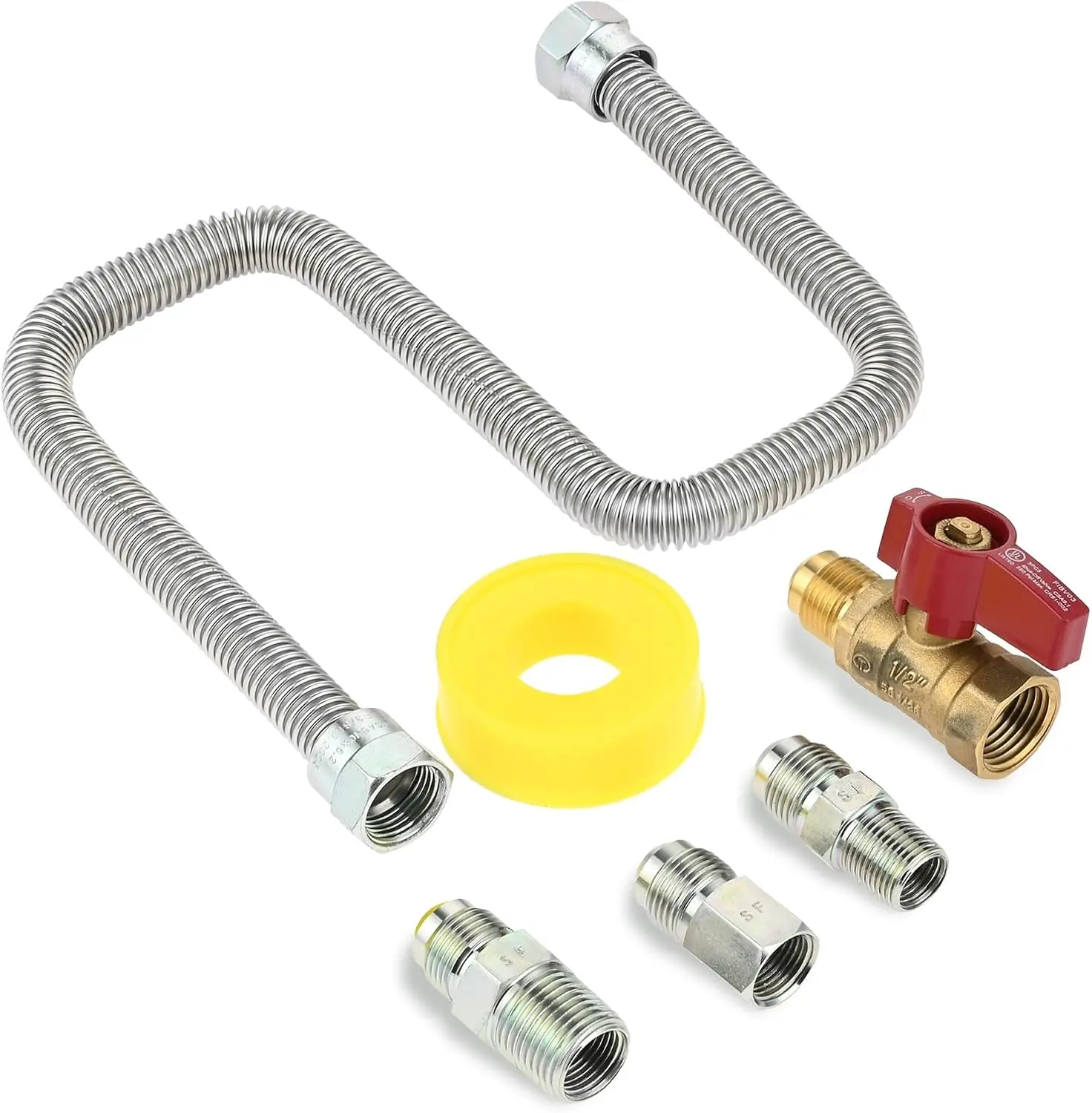 22-дюймовый гибкий соединитель для природного и пропана, комплект для подключения газового прибора One Stop с клапаном включения/выключения газа 1/2 дюйма и 3 различными муфтами
22-дюймовый гибкий соединитель для природного и пропана, комплект для подключения газового прибора One Stop с клапаном включения/выключения газа 1/2 дюйма и 3 различными муфтами