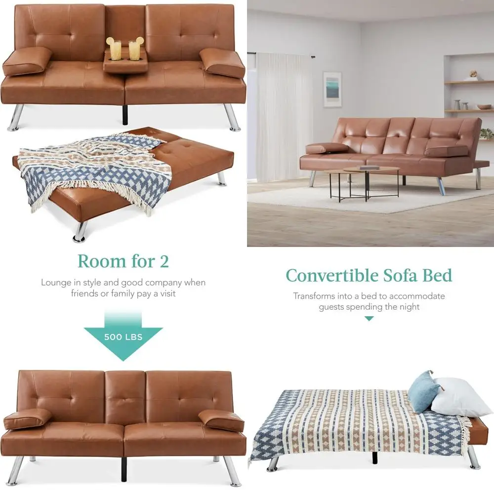 Tan Leatherette Convertible Couch, Adjustable Bed with Removable Armrests
Tan Leatherette Convertible Couch, Adjustable Bed with Removable Armrests