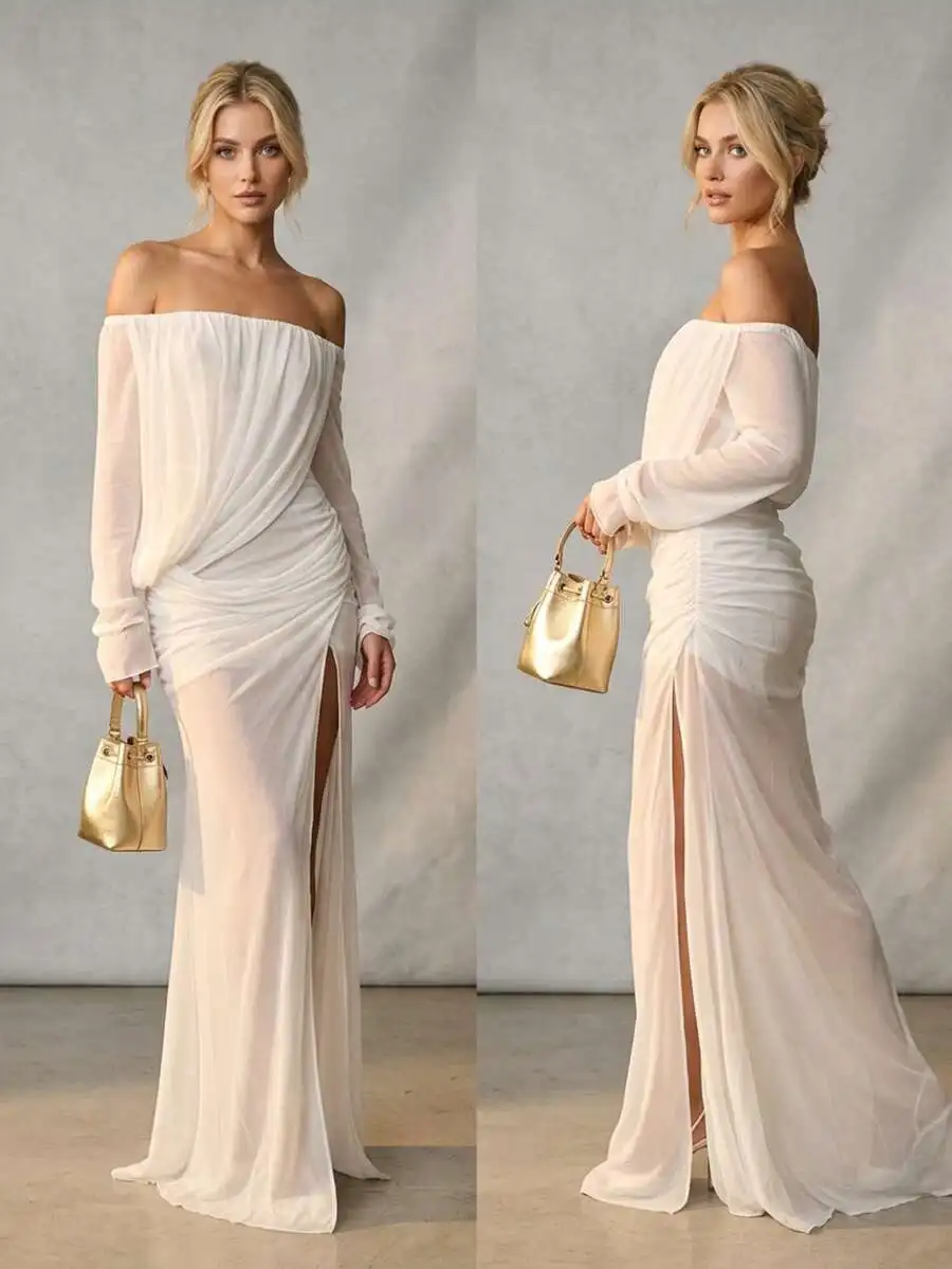 Women Sheer Off Shoulder Long Sleeve Solid Maxi Dress For Elegant Party Prom
Women Sheer Off Shoulder Long Sleeve Solid Maxi Dress For Elegant Party Prom