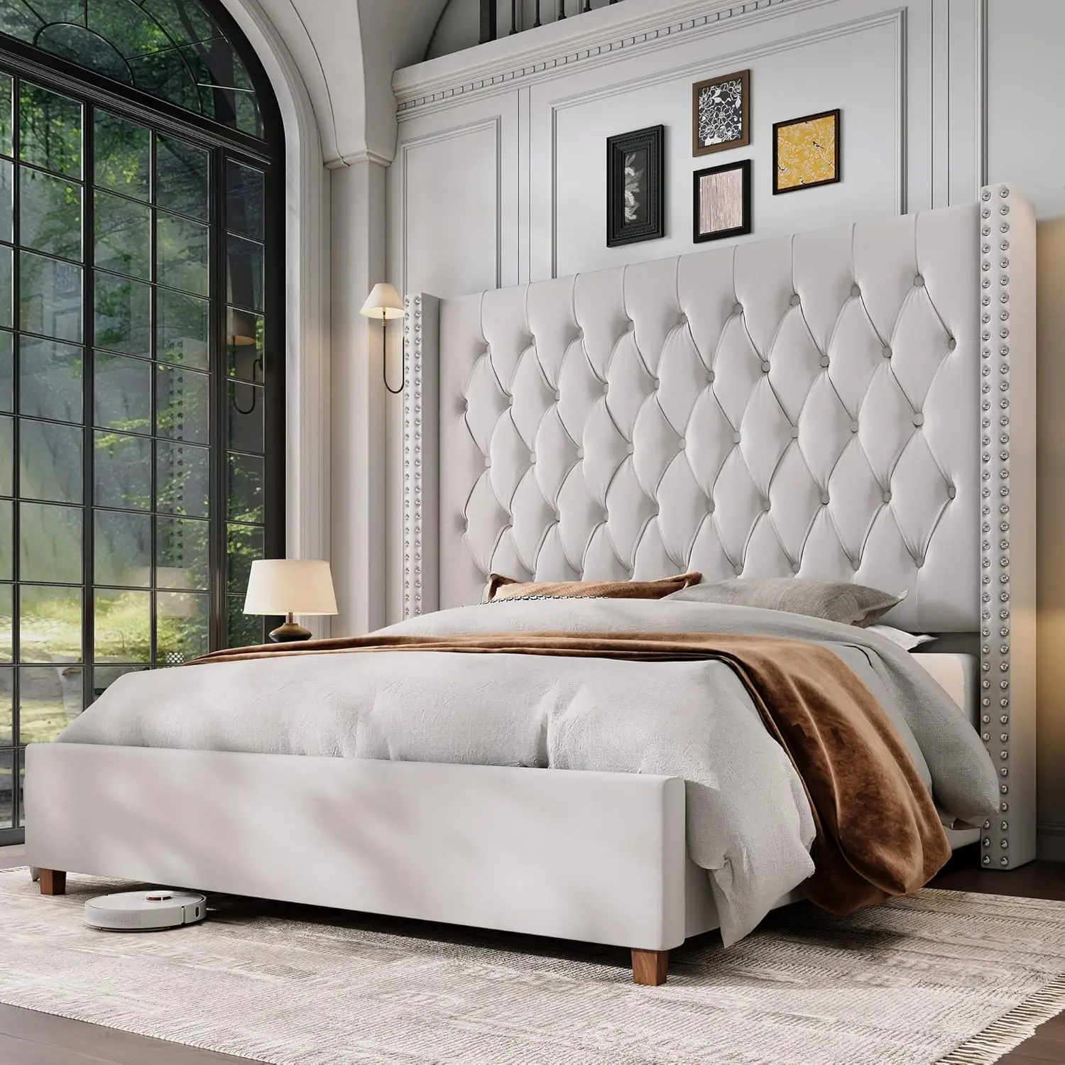 Jocisland King Size Bed Frame 61.4" Extra Tall Wingback Headboard Velvet Upholstered Deep Button Tufted Platform Bed with Solid
Jocisland King Size Bed Frame 61.4" Extra Tall Wingback Headboard Velvet Upholstered Deep Button Tufted Platform Bed with Solid