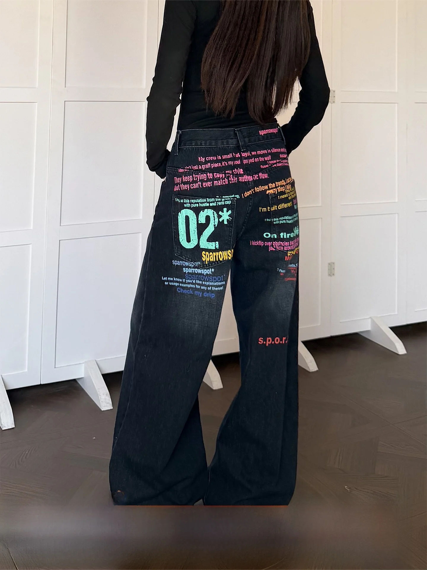 Don Cry American Retro Letter Slogan Print Design Loose Straight Leg Wide Leg Jeans Women's Casual Comfortable Denim...
Don Cry American Retro Letter Slogan Print Design Loose Straight Leg Wide Leg Jeans Women's Casual Comfortable Denim...