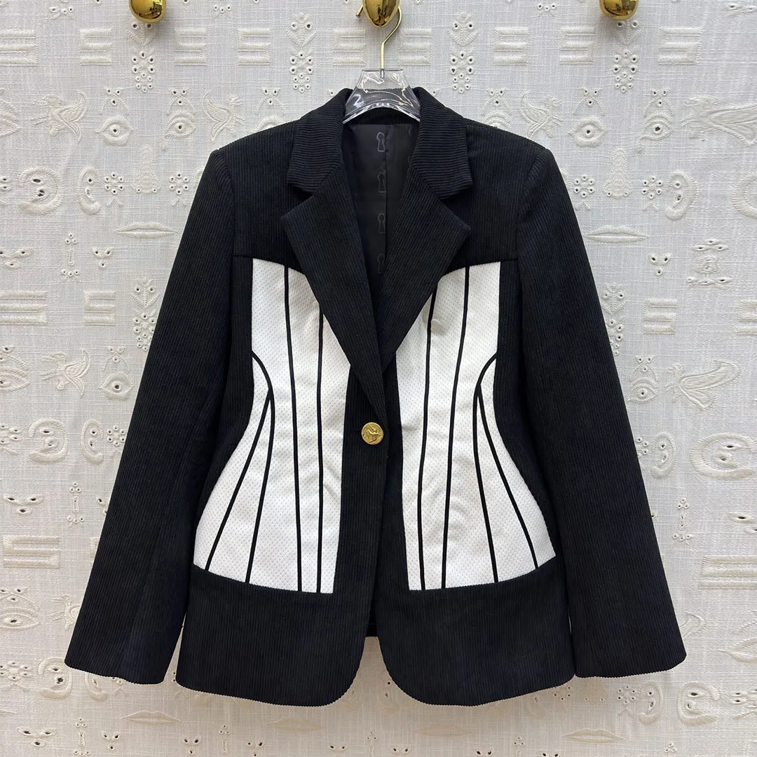 Elegant Lady Fashion Slim Waist Stripes Spliced Blazer Women Notched Long Sleeve Novelty Gold Button Office Workwear Suit Jacket
Elegant Lady Fashion Slim Waist Stripes Spliced Blazer Women Notched Long Sleeve Novelty Gold Button Office Workwear Suit Jacket