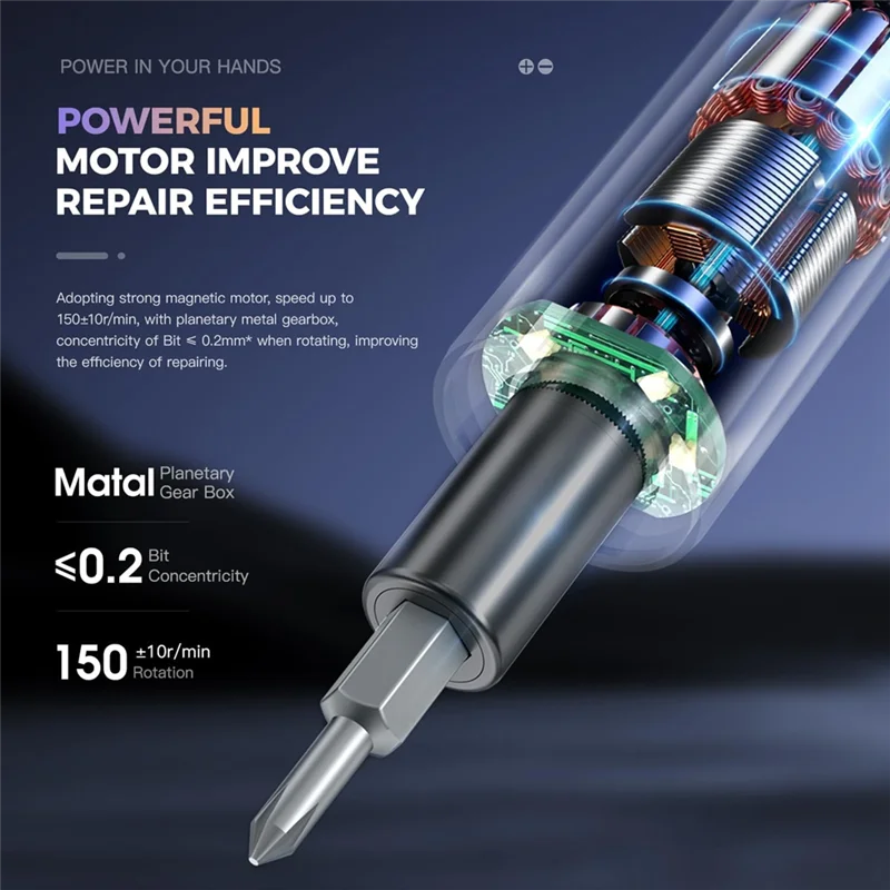 AT43-Mini Electric Screwdriver Cordless 62 In 1 Set, 4 LED Lights, 3-Level Torque-For Laptop/PC/Phone/Watch/Camera
AT43-Mini Electric Screwdriver Cordless 62 In 1 Set, 4 LED Lights, 3-Level Torque-For Laptop/PC/Phone/Watch/Camera
