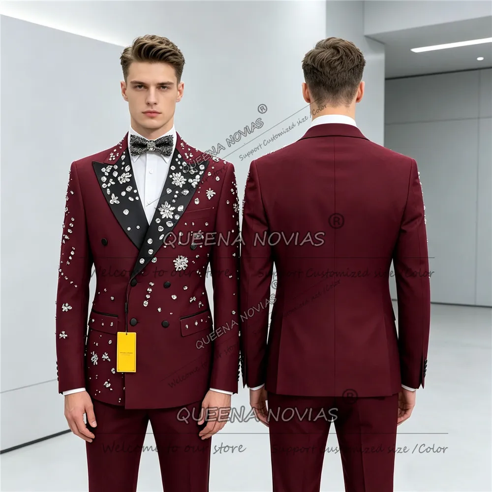 Luxury Burgundy Suit Men For Wedding Black Label Jewelry Stones Ornament Groom Blazer Custom Made 2 Piece 2 Pieces Sets Costumes
Luxury Burgundy Suit Men For Wedding Black Label Jewelry Stones Ornament Groom Blazer Custom Made 2 Piece 2 Pieces Sets Costumes