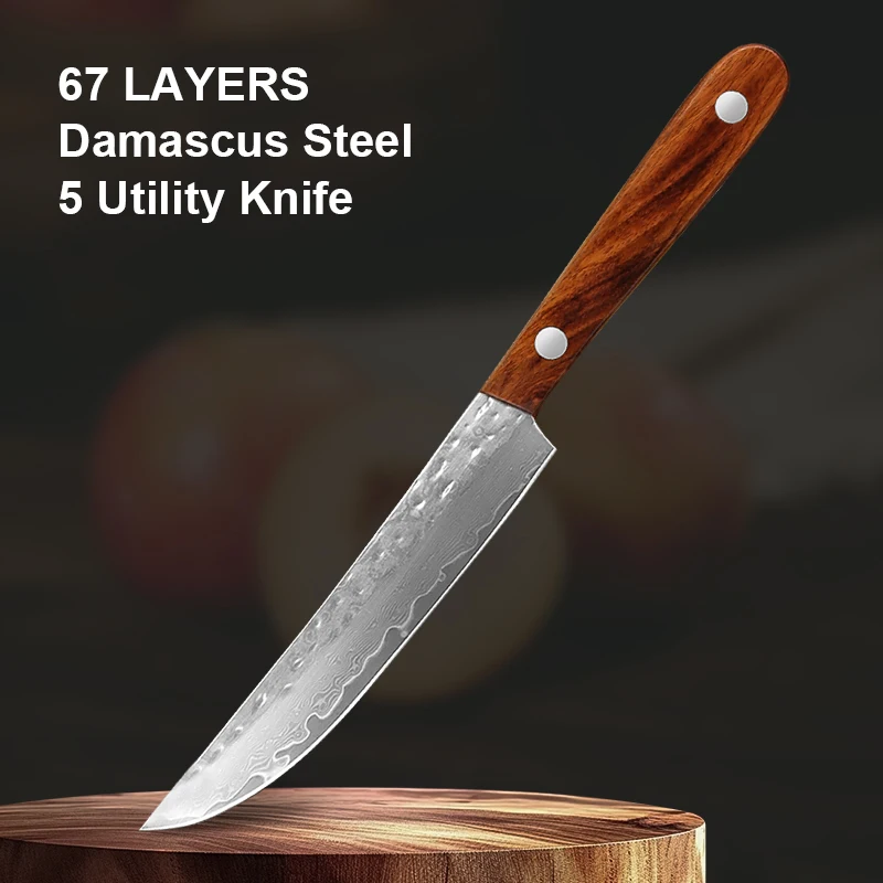 5 inch Utility knife Damascus Knife Wooden Handle Damascus Steel Paring Knife Meat Vegetables Slicing Kitchen Knives Chef
5 inch Utility knife Damascus Knife Wooden Handle Damascus Steel Paring Knife Meat Vegetables Slicing Kitchen Knives Chef