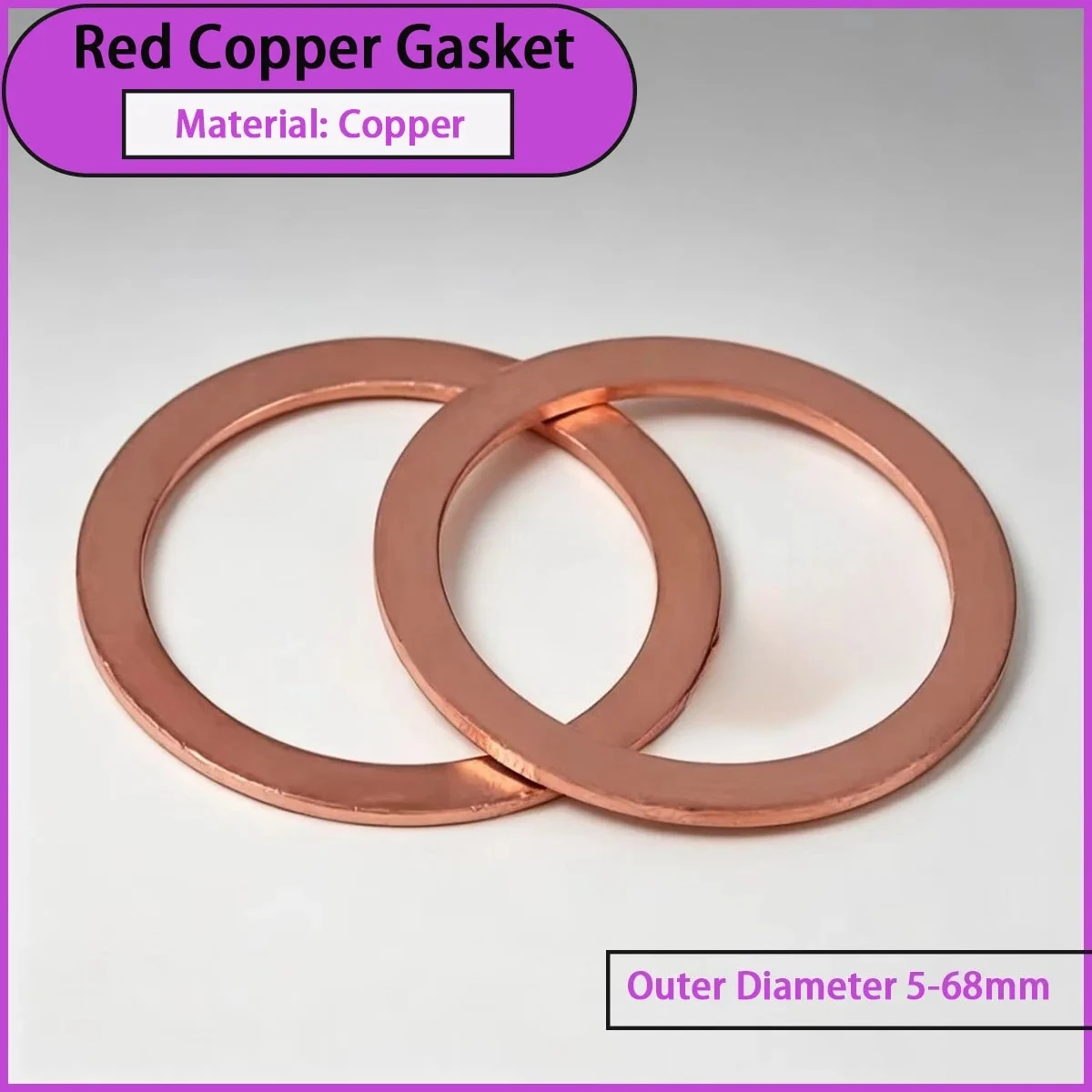 Red copper gasket with an outer diameter of 5-68mm is used for mechanical, hydraulic, automotive parts,electrical appliances,etc
Red copper gasket with an outer diameter of 5-68mm is used for mechanical, hydraulic, automotive parts,electrical appliances,etc