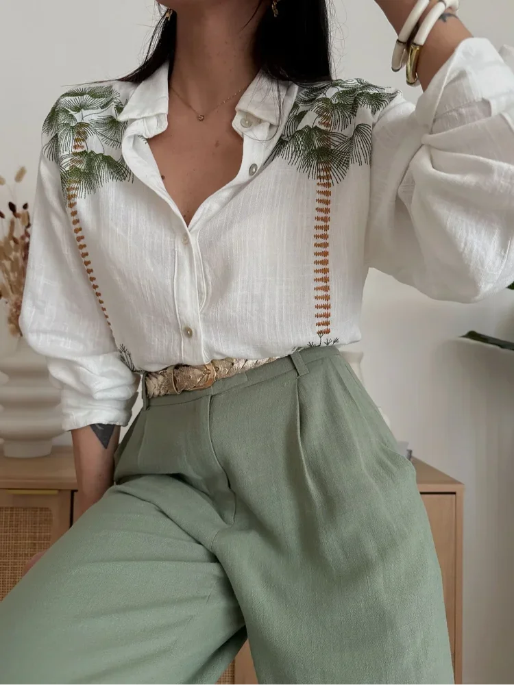 Casual Green Print Shirts Set Women Loose Single Breasted Blouses Pleated Drawstring Wide Leg Pants Summer Lady Outfit
Casual Green Print Shirts Set Women Loose Single Breasted Blouses Pleated Drawstring Wide Leg Pants Summer Lady Outfit
