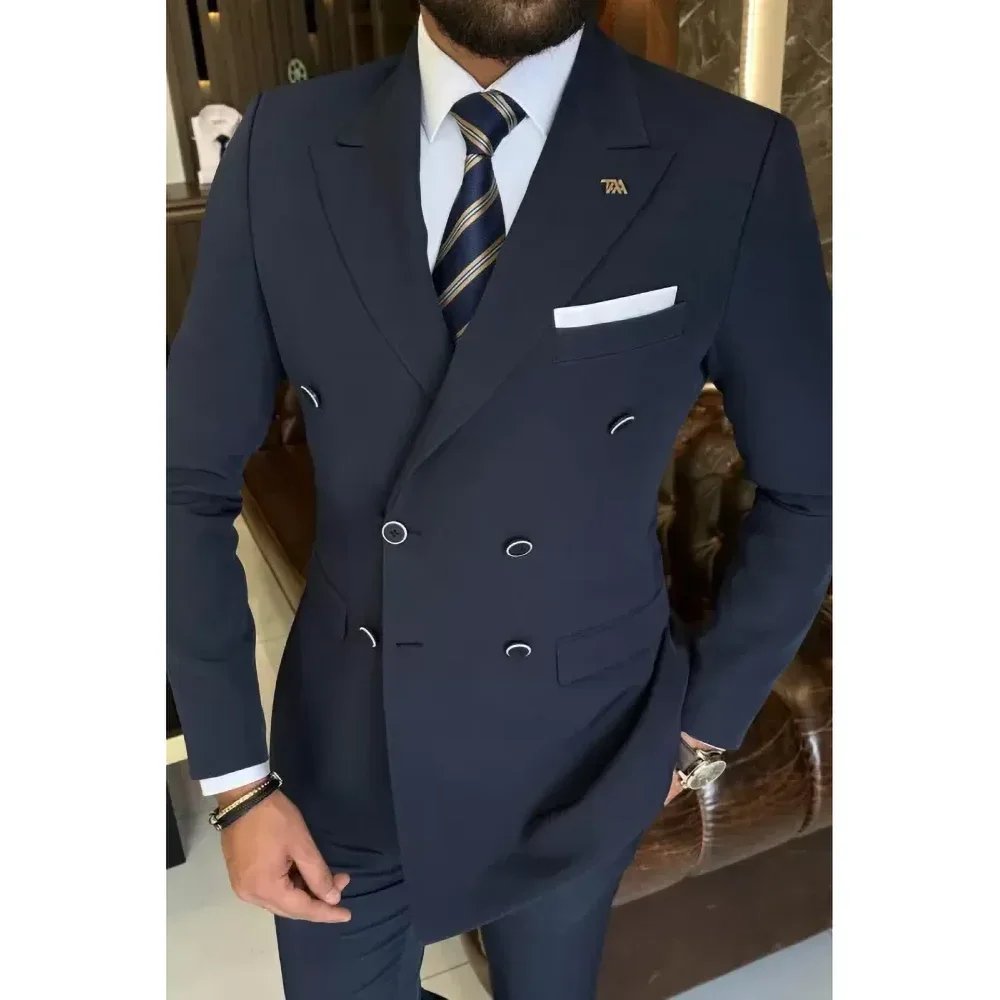 Navy Blue Men Suits (Blazer+Pants) Fashion Peak Lapel Double Breasted Suit Business Casual Slim Wedding Tuxedo Two Piece
Navy Blue Men Suits (Blazer+Pants) Fashion Peak Lapel Double Breasted Suit Business Casual Slim Wedding Tuxedo Two Piece