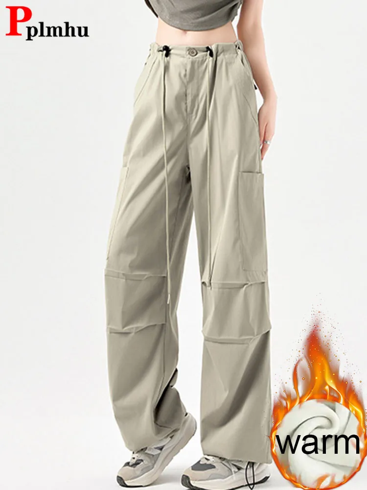 Korean Design Loose Thicken Cargo Pants Winter Warm High Waist Lace Up Straight Pantalones Women Casual Velvet Lined Calca New
Korean Design Loose Thicken Cargo Pants Winter Warm High Waist Lace Up Straight Pantalones Women Casual Velvet Lined Calca New