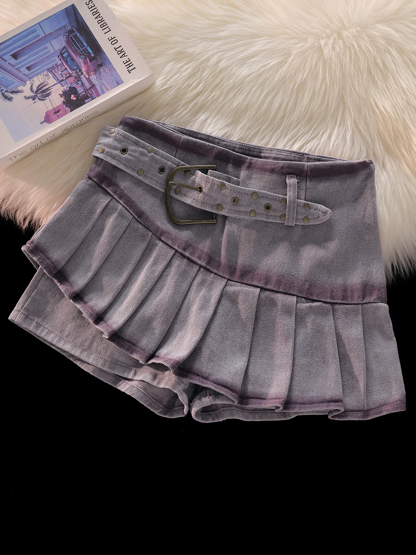 

Gothic Faldas Mujer Moda 2024 Summer Vintage High Street Sexy Purple Mini Skirt Y2k Low Waist Slim Pleated Denim Jupe