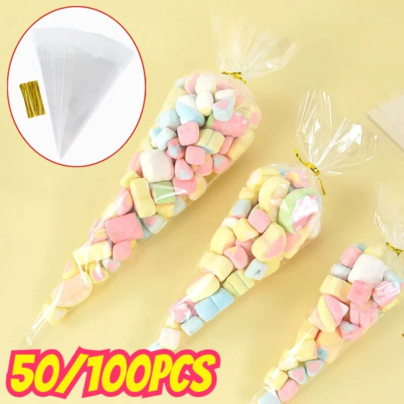50/100PCS Clear Cone Candy Storage Bags Cones Transprant Plastic Bag Popcorn Candy Bags Baby Shower Wedding Party Bags Supplies
50/100PCS Clear Cone Candy Storage Bags Cones Transprant Plastic Bag Popcorn Candy Bags Baby Shower Wedding Party Bags Supplies