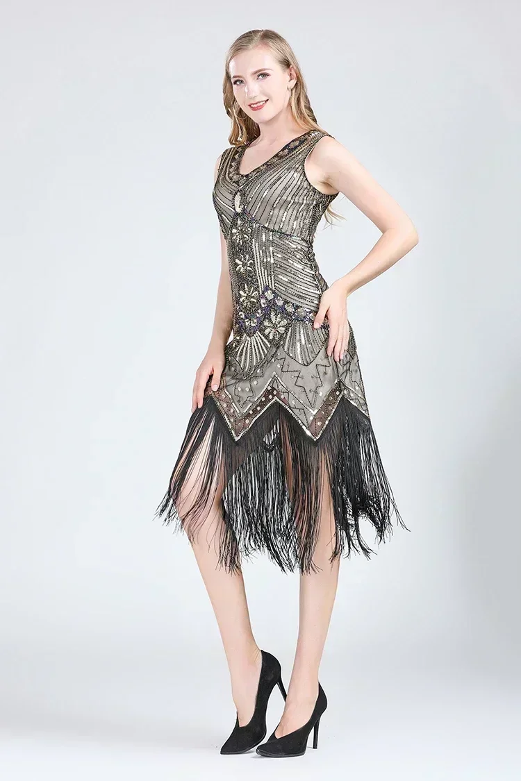 1920s Vintage Flapper Great Gatsby Party Dress V-Neck Sleeveless Sequin Beaded style Style Tassel Flapper Vestidos Feminina 1920
1920s Vintage Flapper Great Gatsby Party Dress V-Neck Sleeveless Sequin Beaded style Style Tassel Flapper Vestidos Feminina 1920