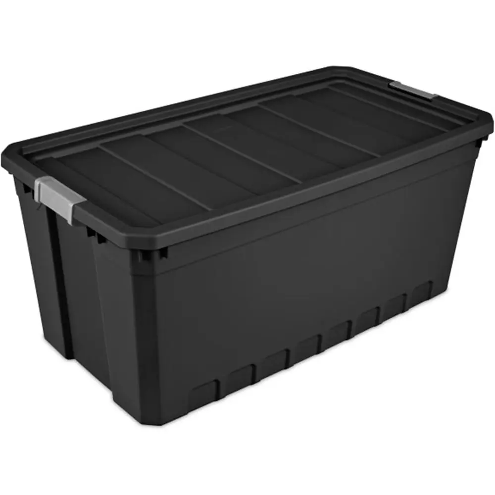 Stackable 50 Gallon Black Plastic Storage Bins with Lids
Stackable 50 Gallon Black Plastic Storage Bins with Lids