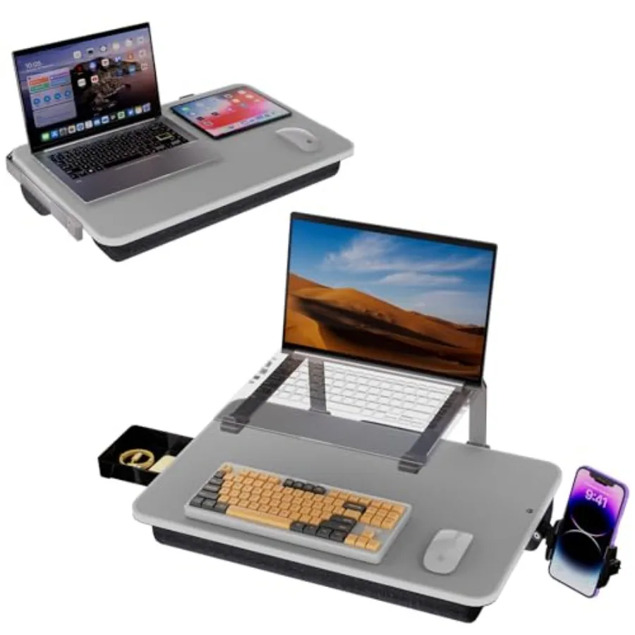 Large lap desk for laptop with phone holder, elevated stand for bed, fits up to 17 laptops MacBook, lightweight cushioned lap d
Large lap desk for laptop with phone holder, elevated stand for bed, fits up to 17 laptops MacBook, lightweight cushioned lap d