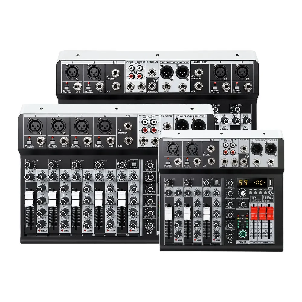 KT Professional Audio Console USB Mixer 99 DSP Effects 48V Stereo Audio Mixer 4/6/8 Channel Console Mixing for Studio Recording
KT Professional Audio Console USB Mixer 99 DSP Effects 48V Stereo Audio Mixer 4/6/8 Channel Console Mixing for Studio Recording