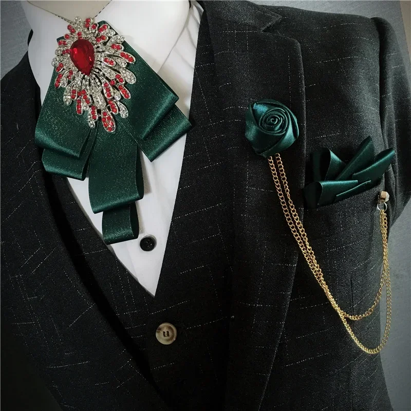Men's Wedding Bow Tie Brooch Pocket Towel Sets Handmade Jewelry Gifts British Korean Suit Shirts Rhinestones Bow-tie 3 Piece Set
Men's Wedding Bow Tie Brooch Pocket Towel Sets Handmade Jewelry Gifts British Korean Suit Shirts Rhinestones Bow-tie 3 Piece Set