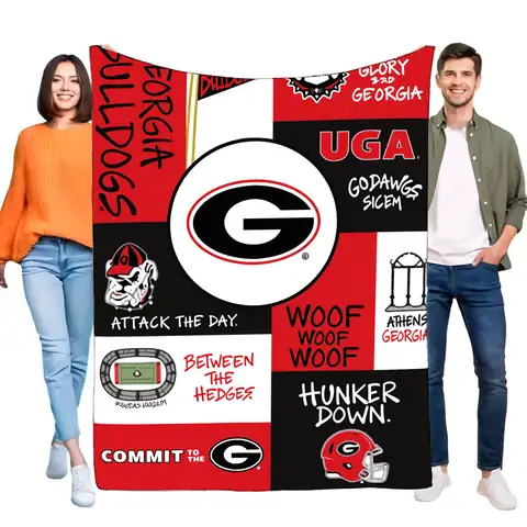 Georgia Bulldogs deken grote kleurrijke zachte worp met UGA-logo's en tekst, ideaal voor speldag, fans en woondecoratie, Perfe
