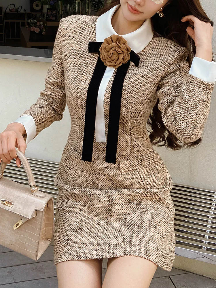 French Socialite Commuter 3D Brooch Bow Polo Neck Long Sleeve High Waist Hip-wrapped Temperament Slim Dress Women Spring 2025
French Socialite Commuter 3D Brooch Bow Polo Neck Long Sleeve High Waist Hip-wrapped Temperament Slim Dress Women Spring 2025