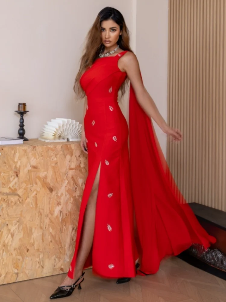 Elegant Red Bandage Long Dress with Side Slit and Flowing Streamer High-end Events Formal Occasion Evening Gown Vestidos
Elegant Red Bandage Long Dress with Side Slit and Flowing Streamer High-end Events Formal Occasion Evening Gown Vestidos