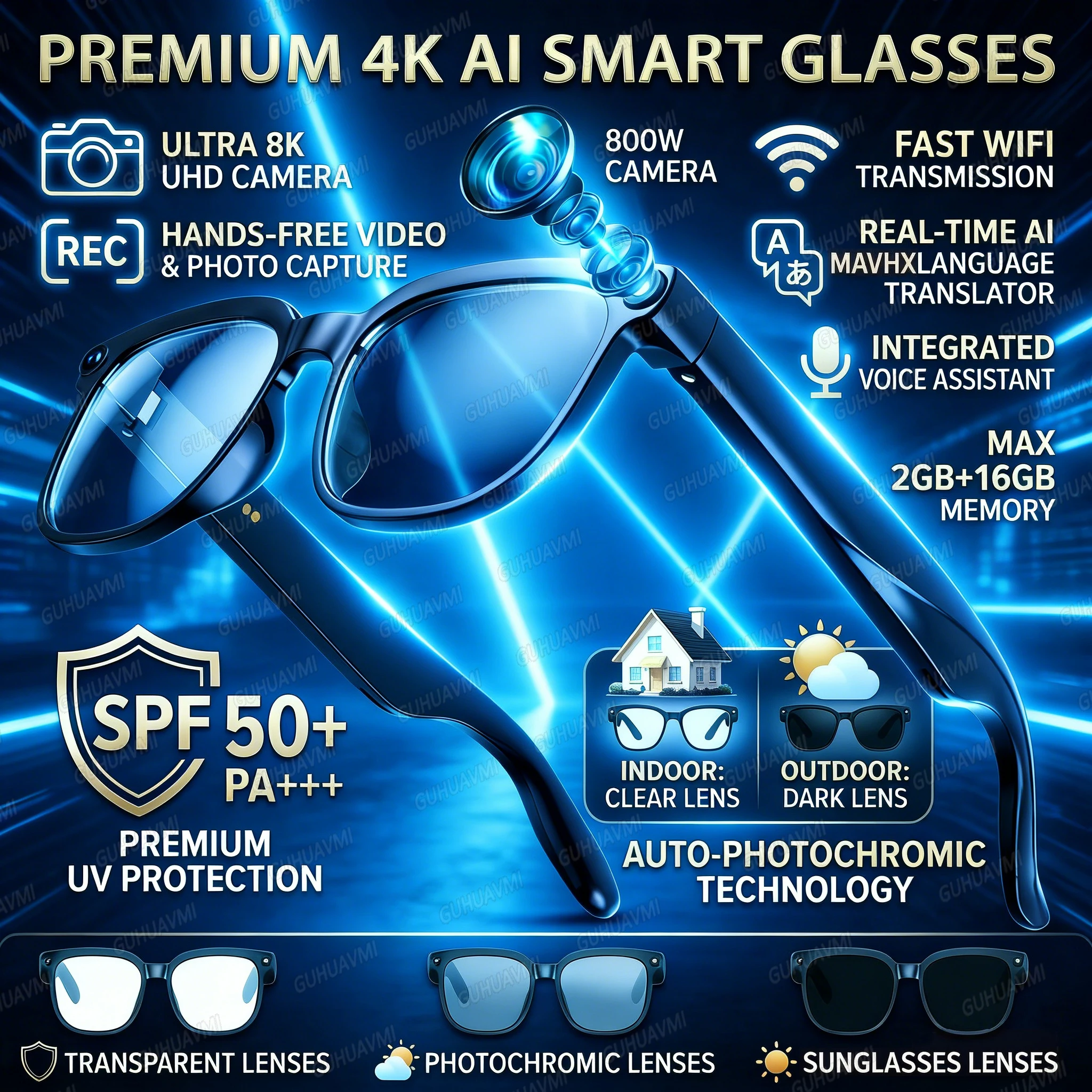 AI Smart Glasses 8MP HD Camera Video Recording Sport Travel Sunglasses Ai ChatGPT Translator Voice Assistant Office Call glasses
AI Smart Glasses 8MP HD Camera Video Recording Sport Travel Sunglasses Ai ChatGPT Translator Voice Assistant Office Call glasses