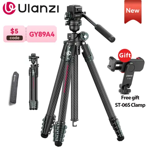 Ulanzi JJ06 Treppiede per fotocamera in fibra di carbonio Treppiedi da viaggio leggeri per esterni per fotografia sopraelevata per fotocamera DSLR Nikon