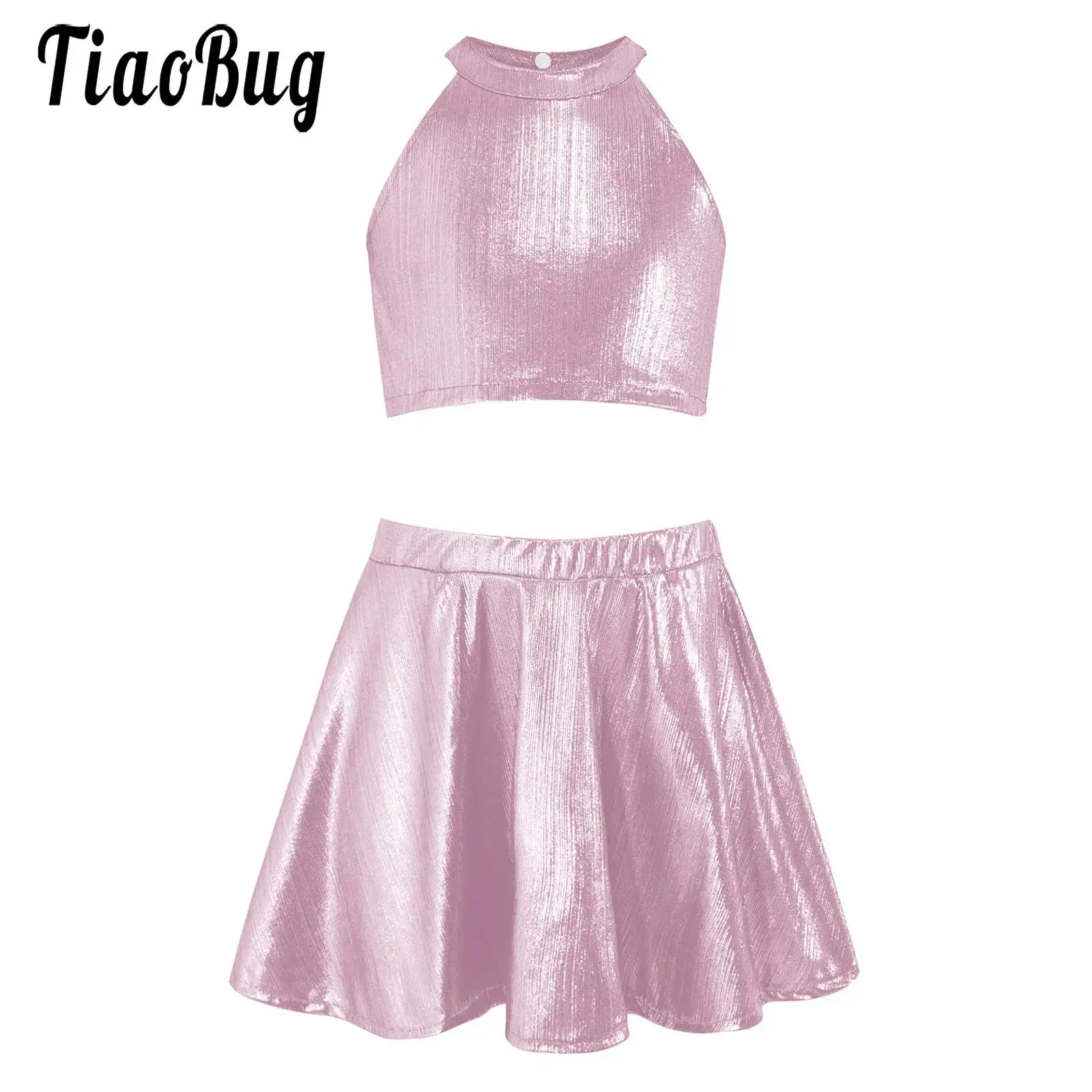 Kids Girls Metallic Dance Cheerleading Chorus Outfit Modern Jazz Dancewear Sleeveless Vest with Ribbed Skirt Performance Set
Kids Girls Metallic Dance Cheerleading Chorus Outfit Modern Jazz Dancewear Sleeveless Vest with Ribbed Skirt Performance Set