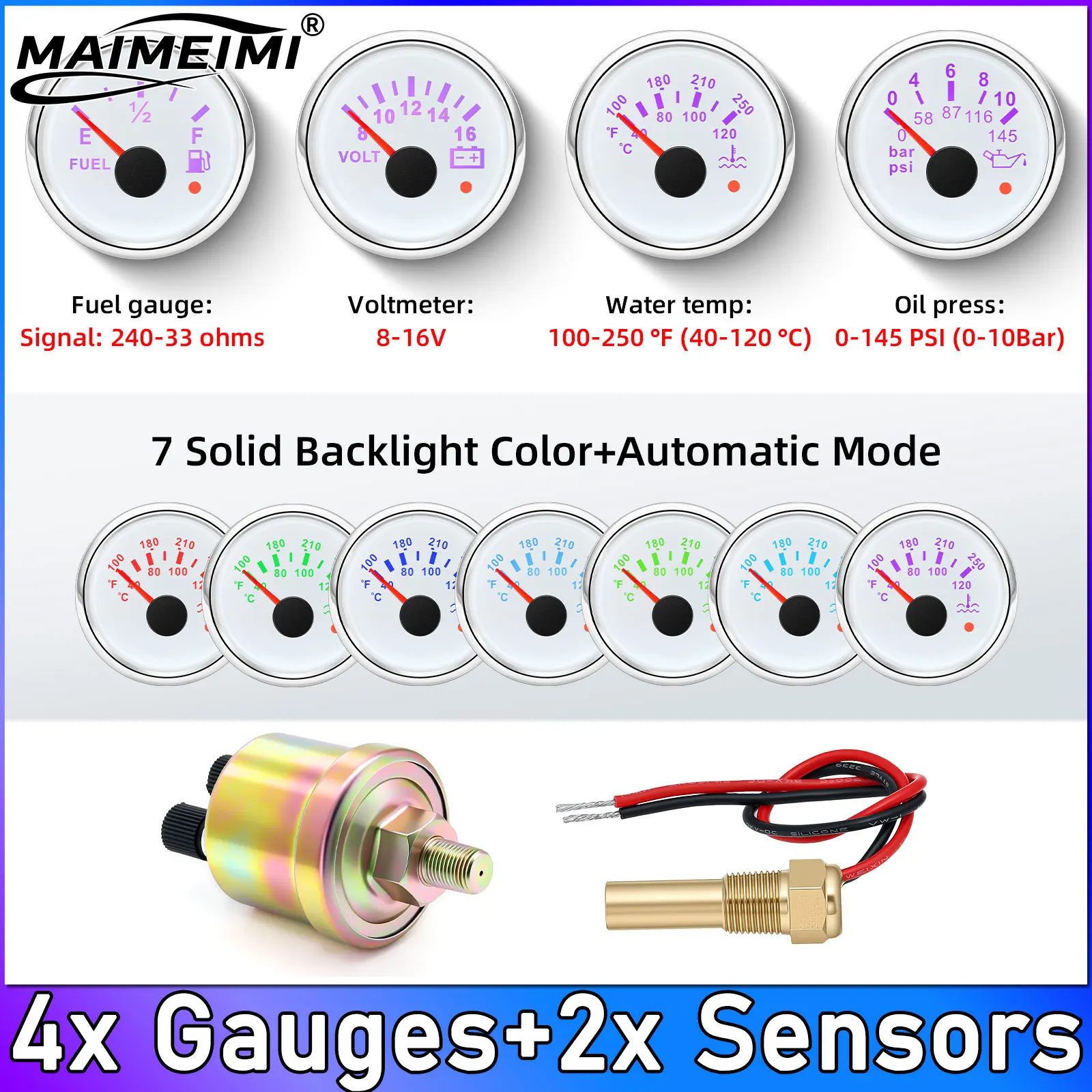 52mm Fuel Level Meter With Alarm+Water Temperature Gauge+Oil Pressure +Voltmeter+Water Temp Sensor 10mm Oil Press Sensors 10 Bar
52mm Fuel Level Meter With Alarm+Water Temperature Gauge+Oil Pressure +Voltmeter+Water Temp Sensor 10mm Oil Press Sensors 10 Bar